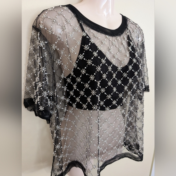 Free People Loir Embellished Top Black Large NWT - Picture 5 of 9